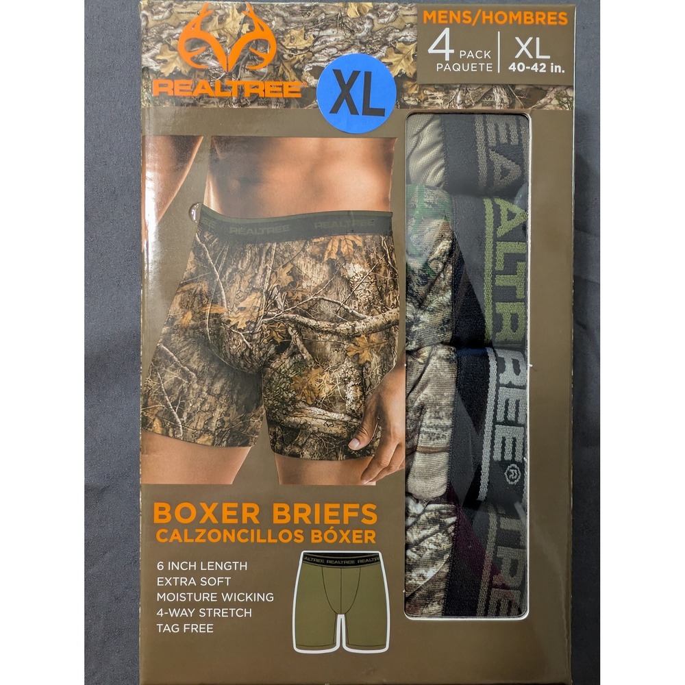 Realtree Mens 4 Pack Boxer Briefs XL Camouflage Moisture Wicking RT0002 NWT
